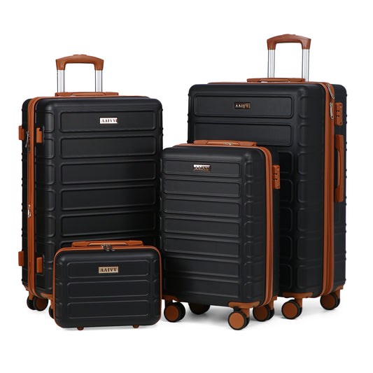 AAIVV Luggage 4 Piece Sets Suitcase Spinner Hardshell Lightweight TSA Lock（Black）