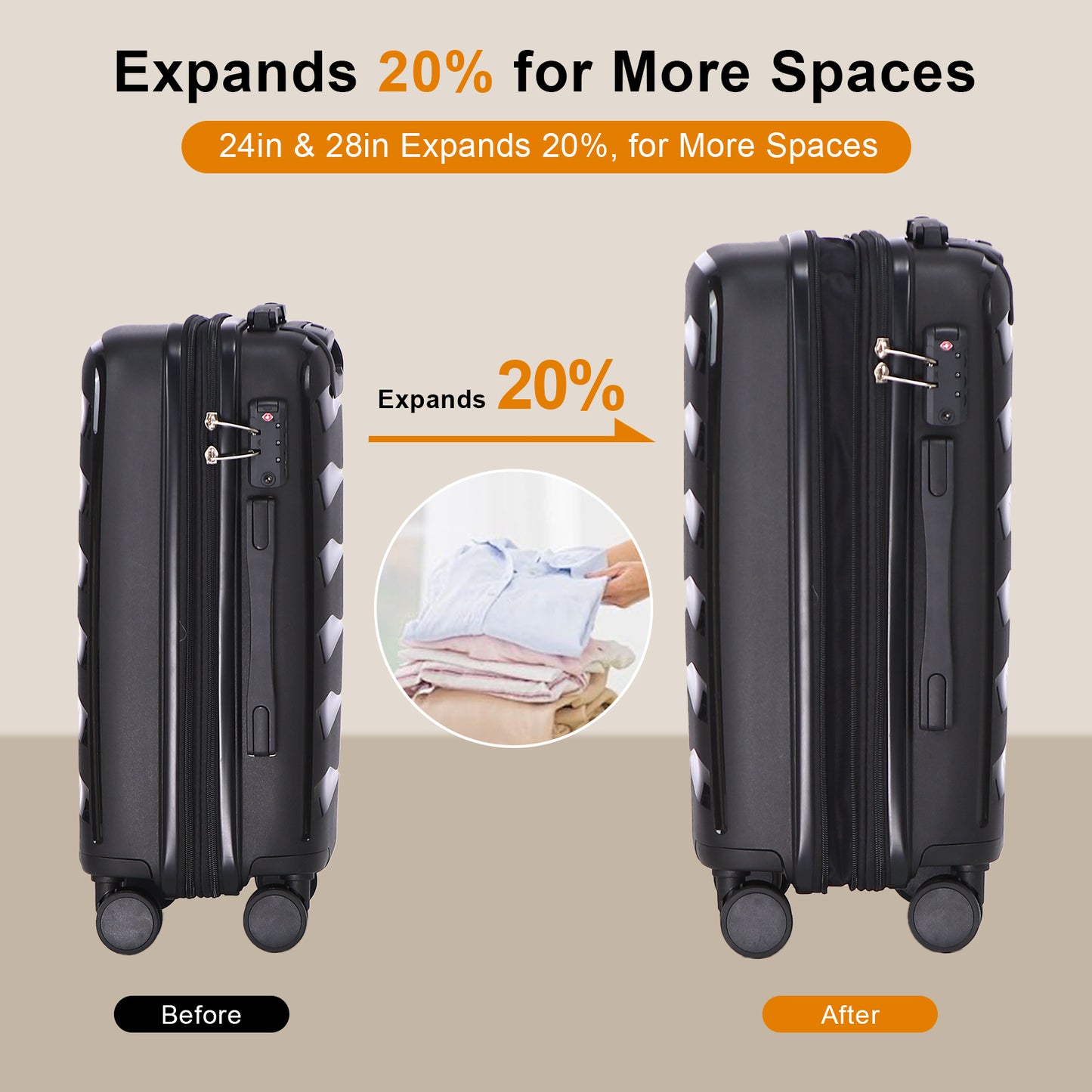 AAIVV 3 Piece Luggage Set 20 inch Expandable Carry On PP Hardside Suitcase Set with TSA Lock Spinner Wheels